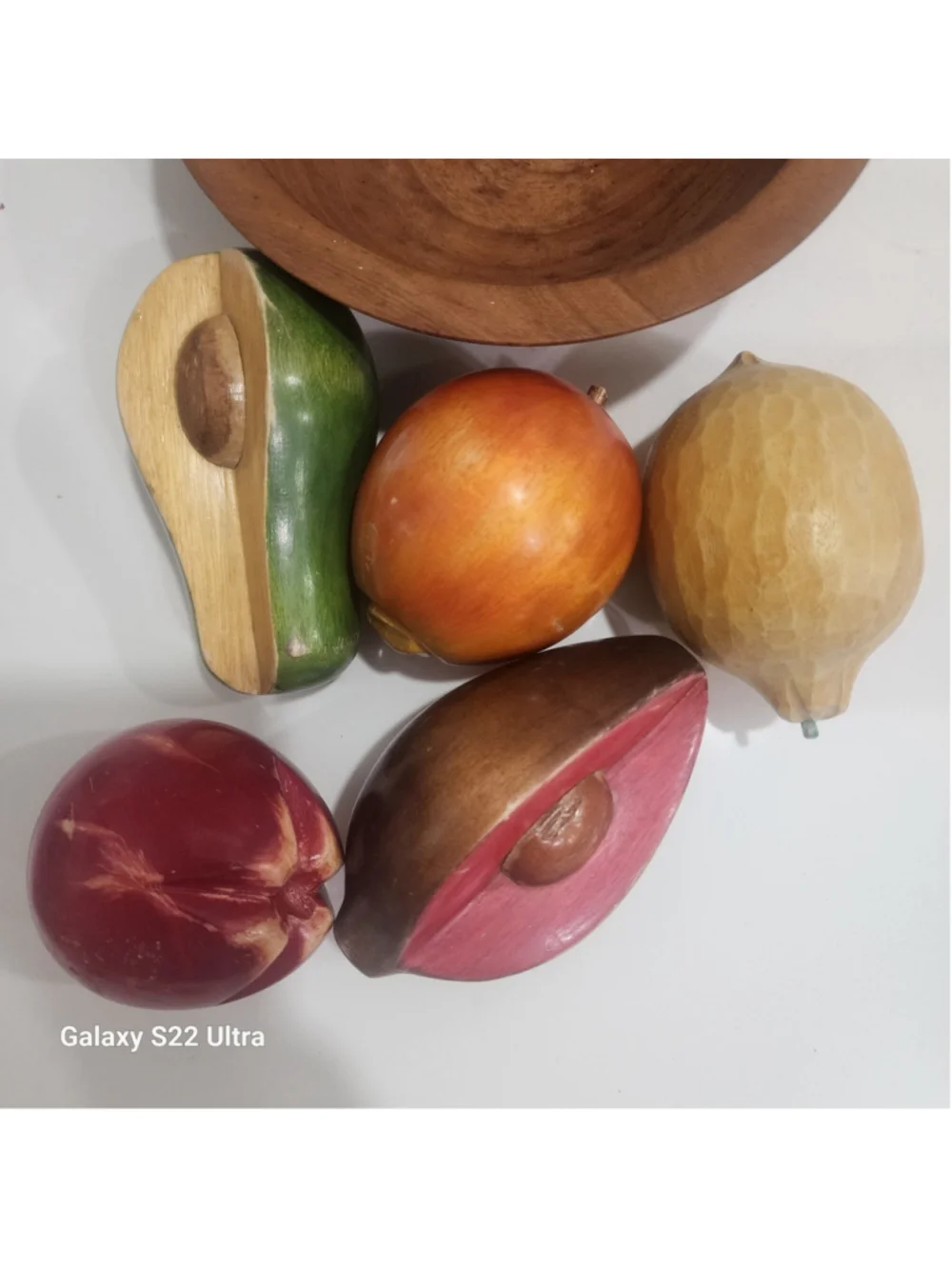 Munising Wood Bowl with Hand Carved Wooden Fruit Set Farmhouse Dec